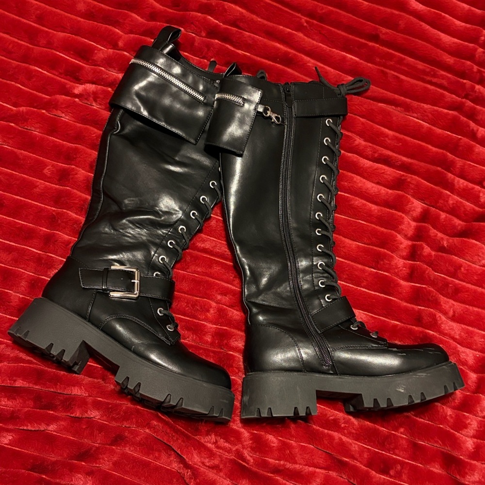 Black Leather Lace-Up Boots